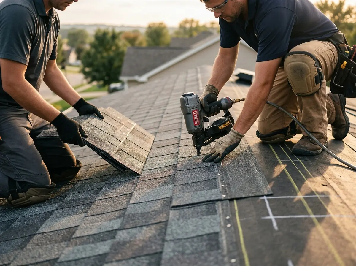 Professional roofer working on a residential roof in Chalmette